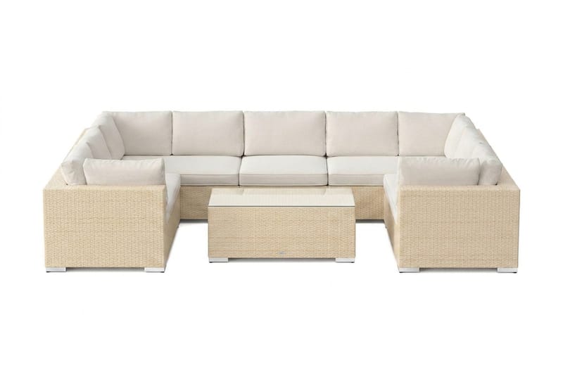 Bahamas U-formad utomhus loungegrupp med stängt avslut, 9-sits med bord - Beige - Trädgård & spabad - Utemiljö - Altan & terrass - Altanmöbler