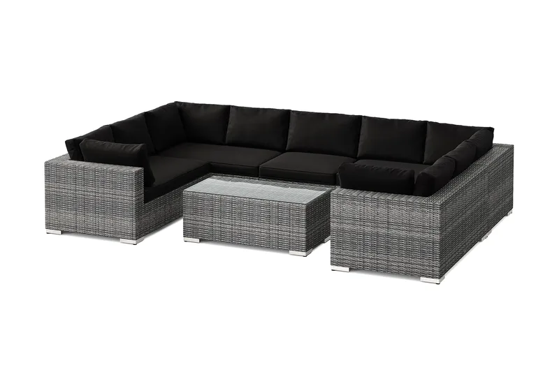 Bahamas U-formad utomhus loungegrupp med stängt avslut, 9-sits med bord - Grå - Trädgård & spabad - Utemiljö - Altan & terrass - Altanmöbler