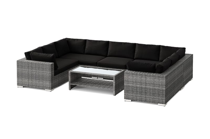 Bahamas U-formad utomhus loungegrupp med stängt avslut, 9-sits med bord och hylla - Grå - Trädgård & spabad - Utemiljö - Altan & terrass - Altanmöbler