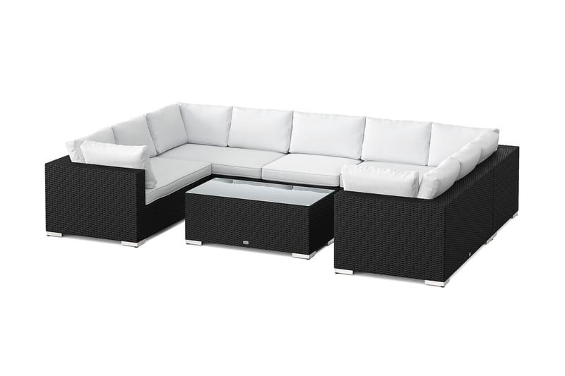 Bahamas U-formad utomhus loungegrupp med stängt avslut, 9-sits med bord - Svart - Trädgård & spabad - Utemiljö - Altan & terrass - Altanmöbler