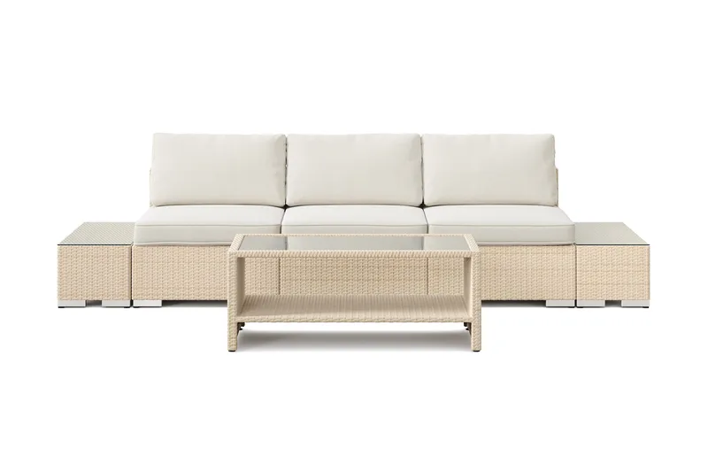 Bahamas utesoffa 3-sits med bord med hylla - Beige - Utemöbler - Loungemöbler - Soffgrupp utomhus