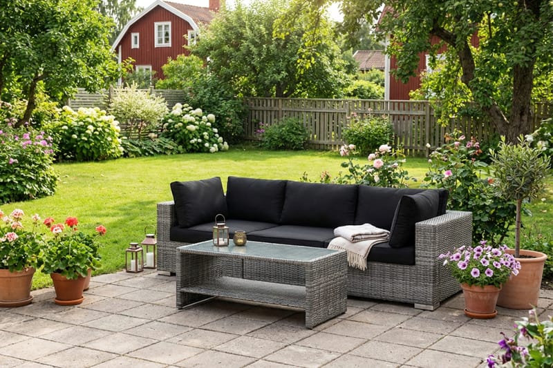 Bahamas utesoffa 3-sits med bord och hylla - Grå - Trädgård & spabad - Utemiljö - Altan & terrass - Altanmöbler