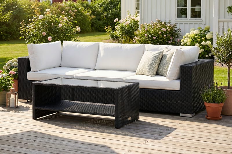 Bahamas utesoffa 3-sits med bord och hylla - Svart - Trädgård & spabad - Utemiljö - Altan & terrass - Altanmöbler