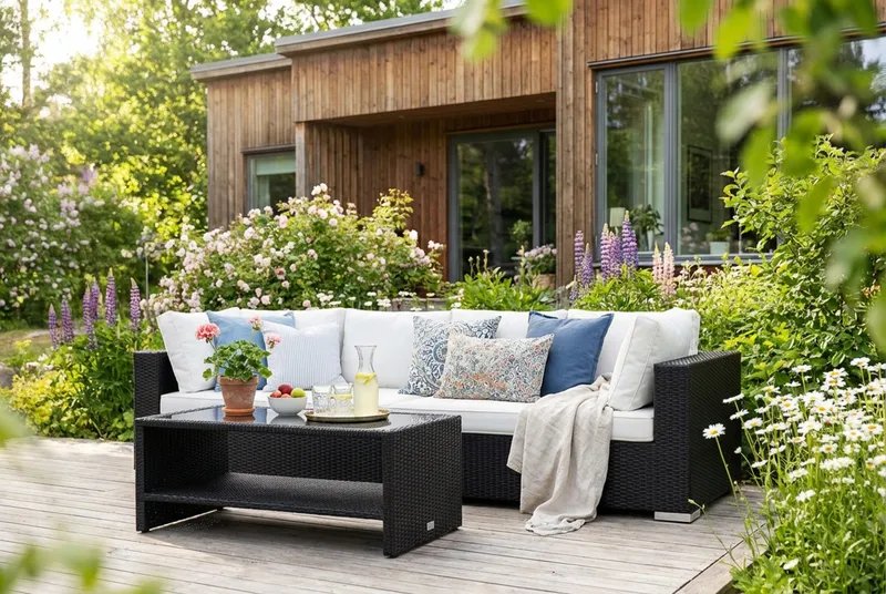 Bahamas utesoffa 4-sits med bord och hylla - Svart - Trädgård & spabad - Utemiljö - Altan & terrass - Altanmöbler