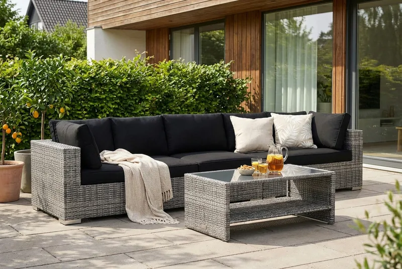 Bahamas utesoffa 5-sits med bord och hylla - Grå - Trädgård & spabad - Utemiljö - Altan & terrass - Altanmöbler