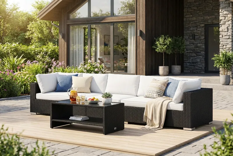 Bahamas utesoffa 5-sits med bord och hylla - Svart - Trädgård & spabad - Utemiljö - Altan & terrass - Altanmöbler