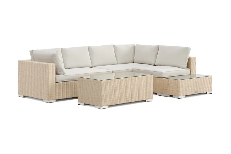 Bahamas utesoffa 5-sits vändbar schäslong med avslut och bord - Beige - Trädgård & spabad - Utemiljö - Altan & terrass - Altanmöbler