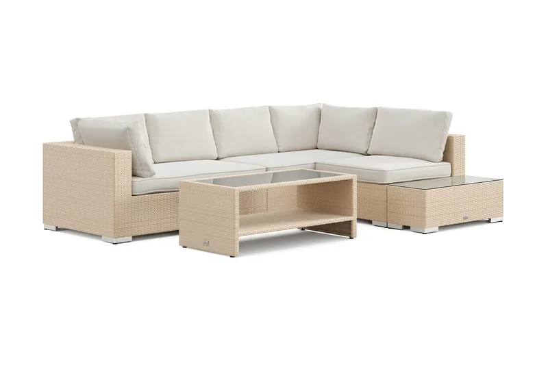 Bahamas utesoffa 5-sits vändbar schäslong med avslut och bord med hylla - Beige - Utemöbler - Loungemöbler - Soffgrupp utomhus