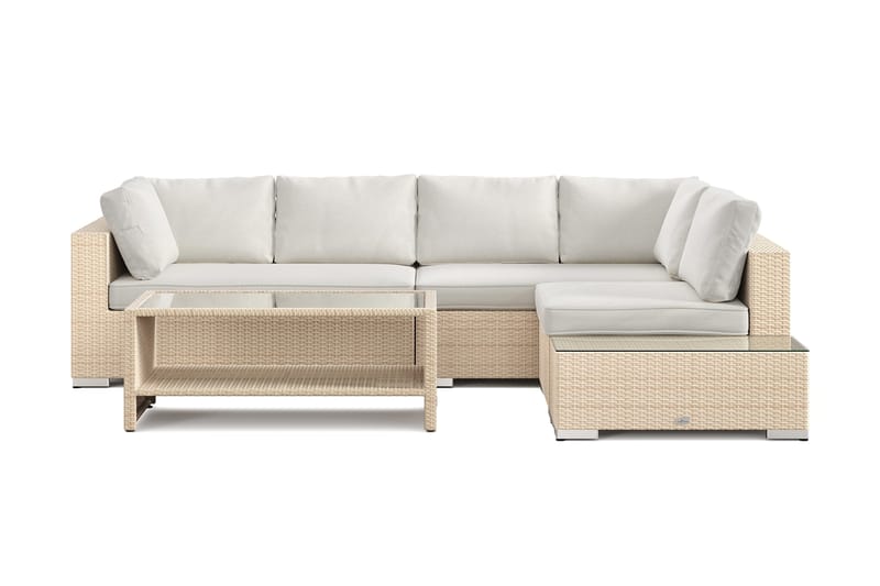 Bahamas utesoffa 5-sits vändbar schäslong med avslut och bord med hylla - Beige - Utemöbler - Loungemöbler - Soffgrupp utomhus