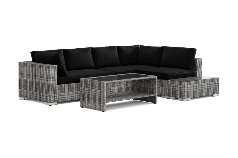 Bahamas utesoffa 5-sits vändbar schäslong med avslut och bord med hylla - Grå - Trädgård & spabad - Utemiljö - Altan & terrass - Altanmöbler