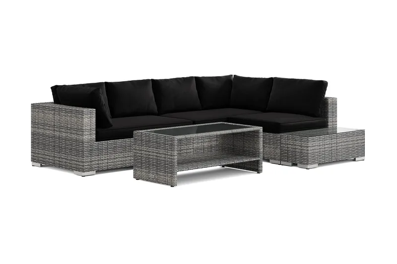 Bahamas utesoffa 5-sits vändbar schäslong med avslut och bord med hylla - Grå - Trädgård & spabad - Utemiljö - Altan & terrass - Altanmöbler