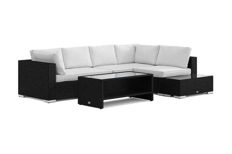 Bahamas utesoffa 5-sits vändbar schäslong med avslut och bord med hylla - Svart - Trädgård & spabad - Utemiljö - Altan & terrass - Altanmöbler