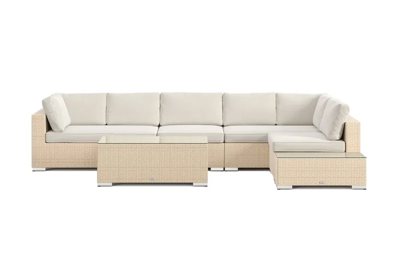 Bahamas utesoffa 6-sits vändbar schäslong med avslut och bord - Beige - Trädgård & spabad - Utemiljö - Altan & terrass - Altanmöbler