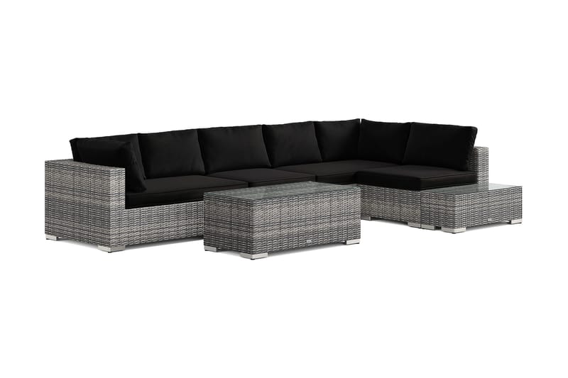 Bahamas utesoffa 6-sits vändbar schäslong med avslut och bord - Grå - Trädgård & spabad - Utemiljö - Altan & terrass - Altanmöbler