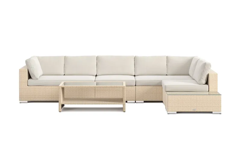 Bahamas utesoffa 6-sits vändbar schäslong med avslut och bord med hylla - Beige - Utemöbler - Loungemöbler - Soffgrupp utomhus