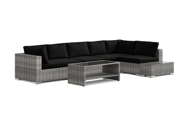 Bahamas utesoffa 6-sits vändbar schäslong med avslut och bord med hylla, Grå