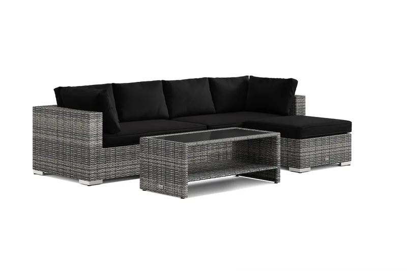 Bahamas utomhus divansoffa 5-sits med vändbar divan och bord med hylla - Grå - Trädgård & spabad - Utemiljö - Altan & terrass - Altanmöbler