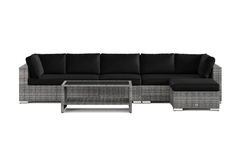 Bahamas utomhus divansoffa 6-sits med vändbar divan och bord med hylla - Grå - Trädgård & spabad - Utemiljö - Altan & terrass - Altanmöbler