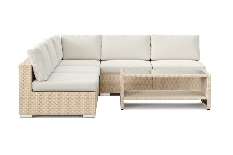 Bahamas utomhus hörnsoffa 5-sits vändbar med öppet avslut och bord med hylla - Beige - Trädgård & spabad - Utemiljö - Altan & terrass - Altanmöbler