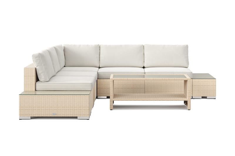 Bahamas utomhus hörnsoffa 5-sits vändbar med öppet avslut och bord med hylla - Beige - Trädgård & spabad - Utemiljö - Altan & terrass - Altanmöbler