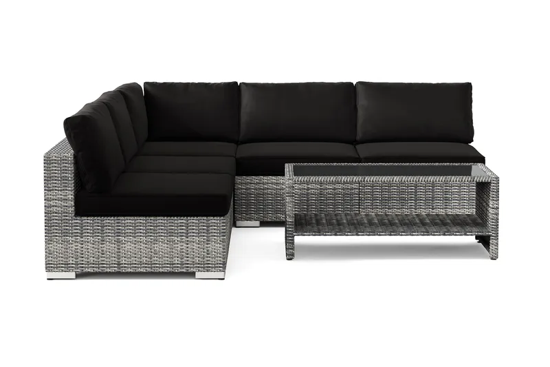 Bahamas utomhus hörnsoffa 5-sits vändbar med öppet avslut och bord med hylla - Grå - Trädgård & spabad - Utemiljö - Altan & terrass - Altanmöbler