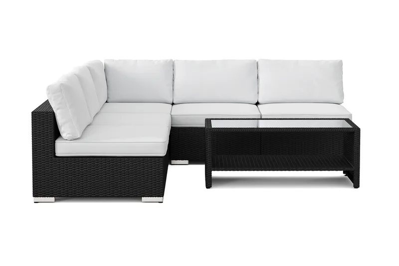 Bahamas utomhus hörnsoffa 5-sits vändbar med öppet avslut och bord med hylla - Svart - Trädgård & spabad - Utemiljö - Altan & terrass - Altanmöbler