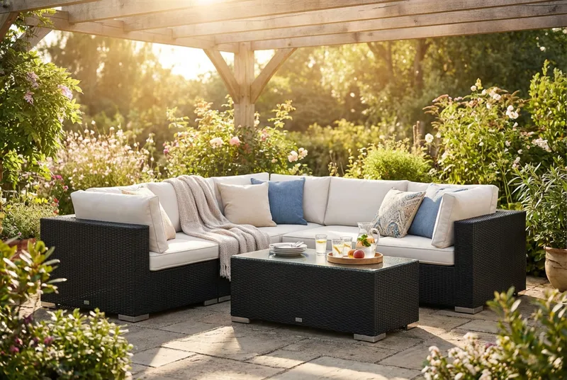 Bahamas utomhus hörnsoffa 5-sits vändbar med bord - Svart - Trädgård & spabad - Utemiljö - Altan & terrass - Altanmöbler