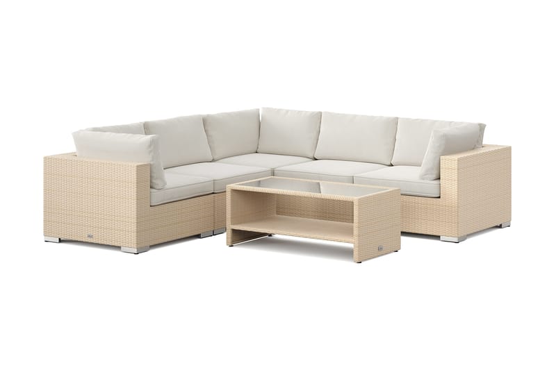 Bahamas utomhus hörnsoffa 5-sits vändbar och bord med hylla, Beige