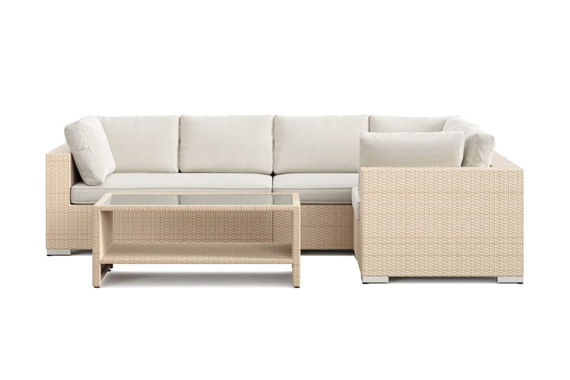 Bahamas utomhus hörnsoffa 5-sits vändbar och bord med hylla - Beige - Trädgård & spabad - Utemiljö - Altan & terrass - Altanmöbler