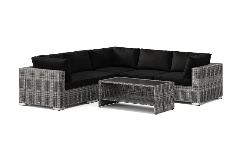 Bahamas utomhus hörnsoffa 5-sits vändbar och bord med hylla - Grå - Trädgård & spabad - Utemiljö - Altan & terrass - Altanmöbler
