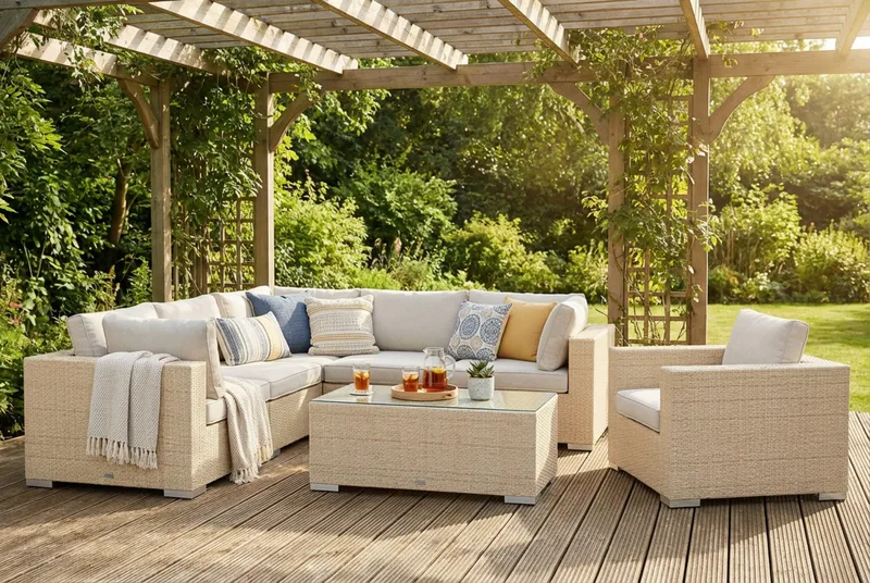 Bahamas utomhus hörnsoffa 6-sits vändbar med fåtölj och bord - Beige - Trädgård & spabad - Utemiljö - Altan & terrass - Altanmöbler