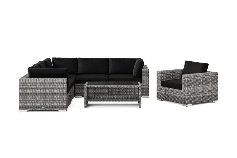 Bahamas utomhus hörnsoffa 6-sits vändbar med fåtölj och bord med hylla - Grå - Trädgård & spabad - Utemiljö - Altan & terrass - Altanmöbler