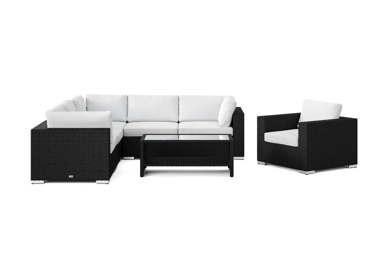 Bahamas utomhus hörnsoffa 6-sits vändbar med fåtölj och bord med hylla - Svart - Trädgård & spabad - Utemiljö - Altan & terrass - Altanmöbler