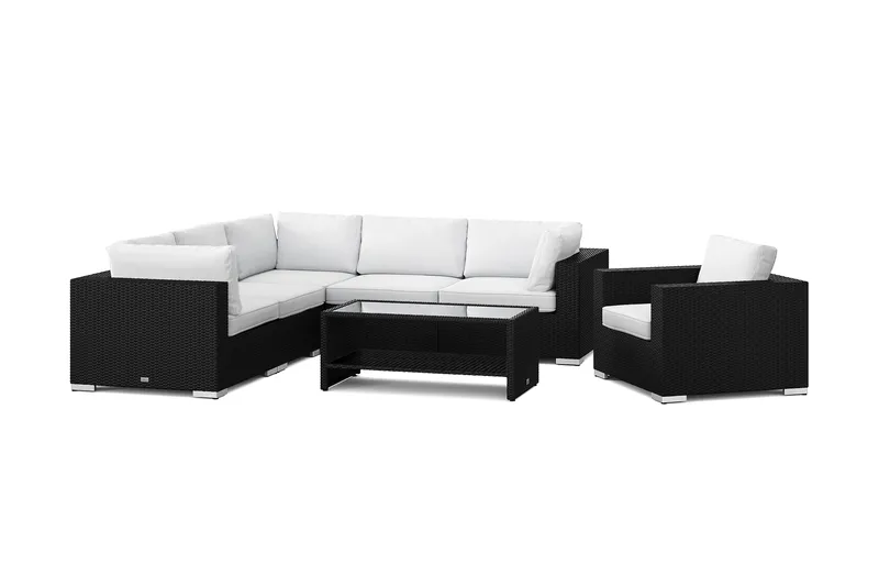 Bahamas utomhus hörnsoffa 6-sits vändbar med fåtölj och bord med hylla - Svart - Trädgård & spabad - Utemiljö - Altan & terrass - Altanmöbler