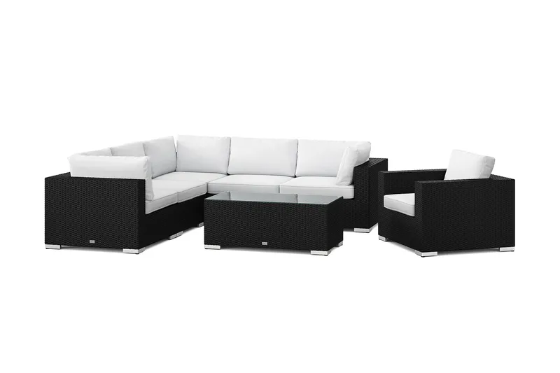 Bahamas utomhus hörnsoffa 6-sits vändbar med fåtölj och bord - Svart - Trädgård & spabad - Utemiljö - Altan & terrass - Altanmöbler