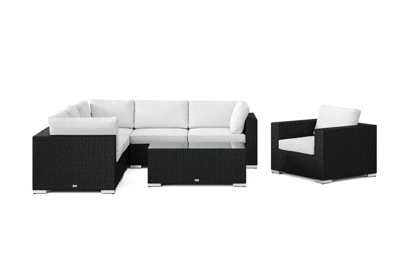 Bahamas utomhus hörnsoffa 6-sits vändbar med fåtölj och bord - Svart - Trädgård & spabad - Utemiljö - Altan & terrass - Altanmöbler