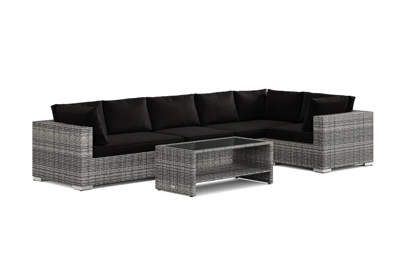 Bahamas utomhus hörnsoffa 6-sits vändbar och bord med hylla - Grå - Trädgård & spabad - Utemiljö - Altan & terrass - Altanmöbler