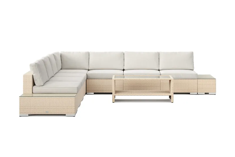 Bahamas utomhus hörnsoffa 7-sits vändbar med öppet avslut och bord med hylla - Beige - Utemöbler - Loungemöbler - Soffgrupp utomhus
