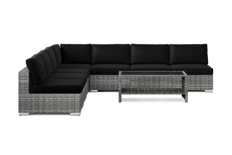 Bahamas utomhus hörnsoffa 7-sits vändbar med öppet avslut och bord med hylla - Grå - Trädgård & spabad - Utemiljö - Altan & terrass - Altanmöbler