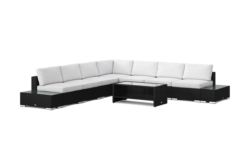 Bahamas utomhus hörnsoffa 7-sits vändbar med öppet avslut och bord med hylla, Svart