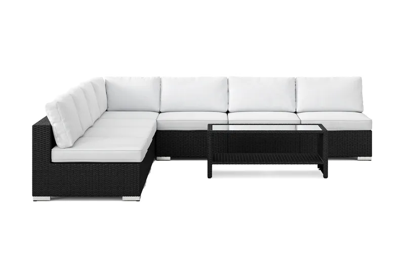 Bahamas utomhus hörnsoffa 7-sits vändbar med öppet avslut och bord med hylla - Svart - Trädgård & spabad - Utemiljö - Altan & terrass - Altanmöbler
