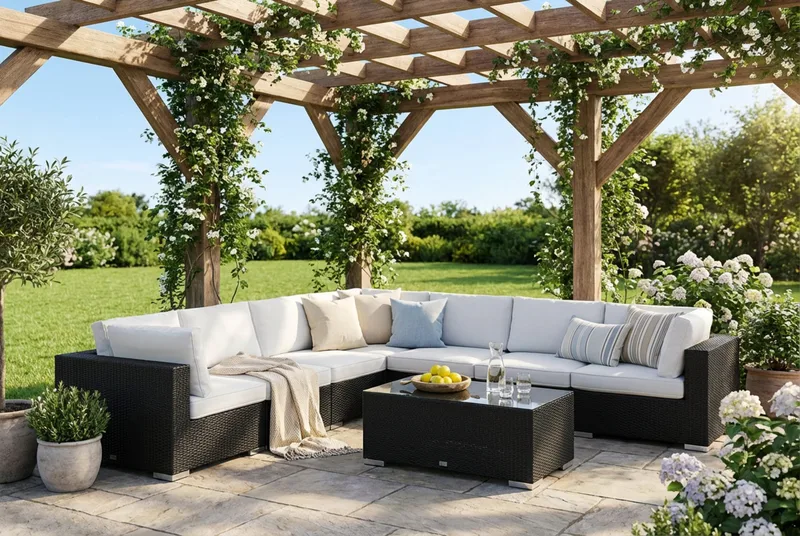 Bahamas utomhus hörnsoffa 7-sits vändbar med bord - Svart - Utemöbler - Loungemöbler - Soffgrupp utomhus