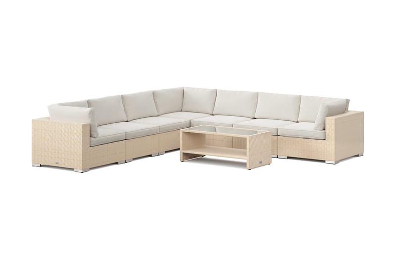 Bahamas utomhus hörnsoffa 7-sits vändbar och bord med hylla, Sand