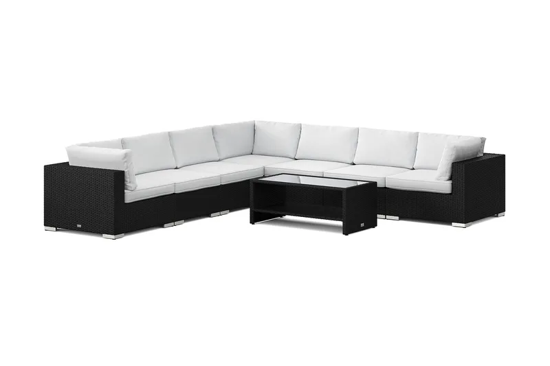 Bahamas utomhus hörnsoffa 7-sits vändbar och bord med hylla - Svart - Trädgård & spabad - Utemiljö - Altan & terrass - Altanmöbler
