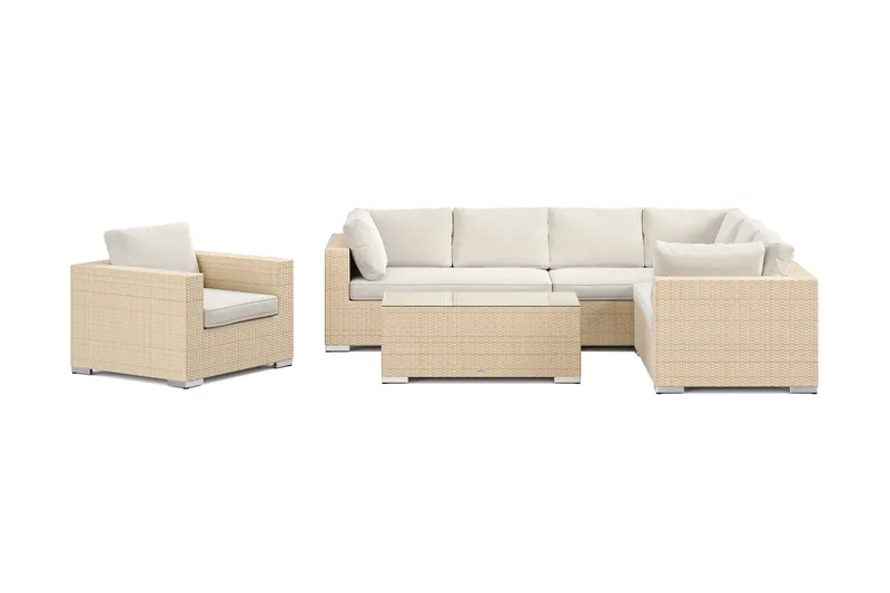 Bahamas utomhus L-soffa höger 7-sits med fåtölj och bord - Beige - Trädgård & spabad - Utemiljö - Altan & terrass - Altanmöbler