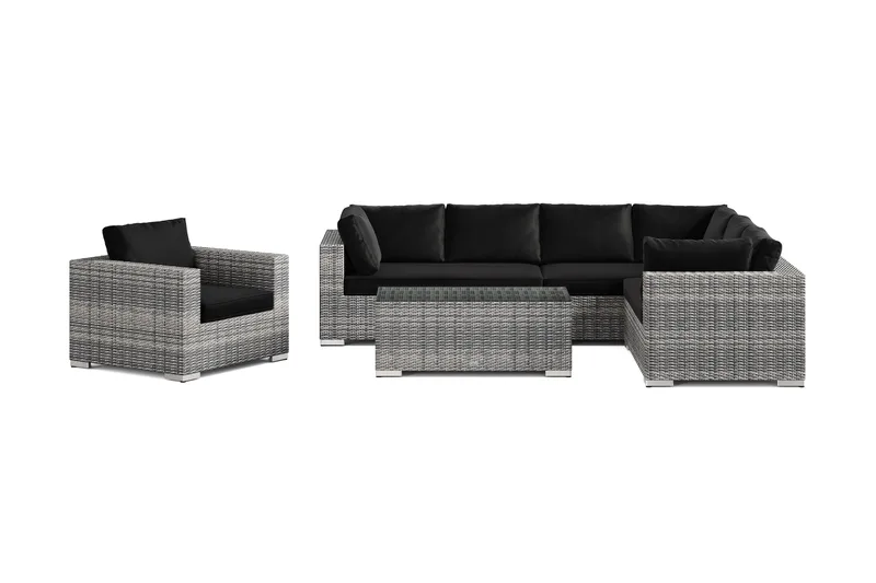 Bahamas utomhus L-soffa höger 7-sits med fåtölj och bord - Grå - Trädgård & spabad - Utemiljö - Altan & terrass - Altanmöbler