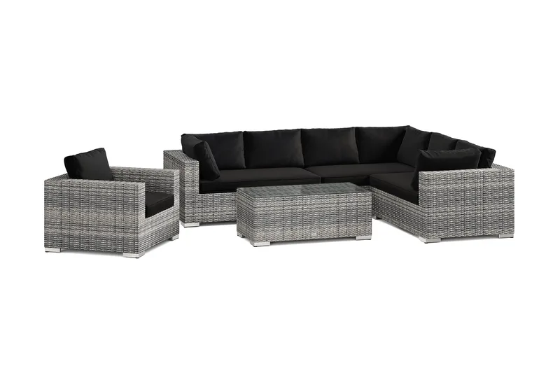 Bahamas utomhus L-soffa höger 7-sits med fåtölj och bord - Grå - Trädgård & spabad - Utemiljö - Altan & terrass - Altanmöbler
