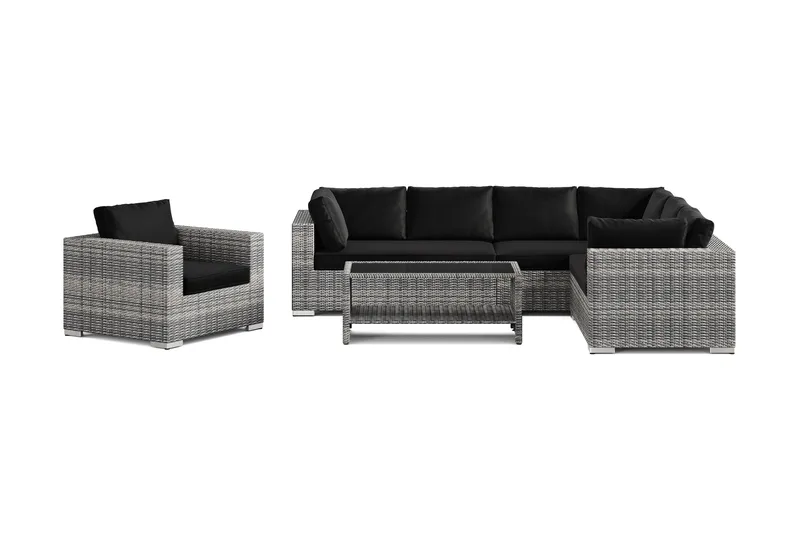 Bahamas utomhus L-soffa höger 7-sits med fåtölj och bord med hylla - Grå - Trädgård & spabad - Utemiljö - Altan & terrass - Altanmöbler