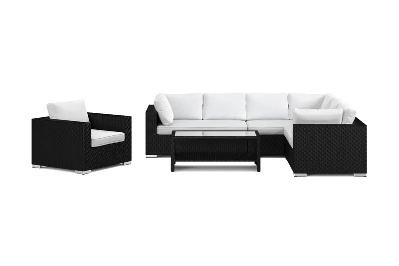 Bahamas utomhus L-soffa höger 7-sits med fåtölj och bord med hylla - Svart - Trädgård & spabad - Utemiljö - Altan & terrass - Altanmöbler