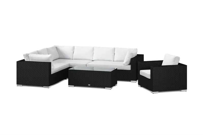 Bahamas utomhus L-soffa höger 7-sits med fåtölj och bord - Svart - Trädgård & spabad - Utemiljö - Altan & terrass - Altanmöbler